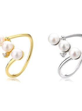 天然淡水珍珠戒指925时尚指环DIY百搭指环手饰品厂家空托成品