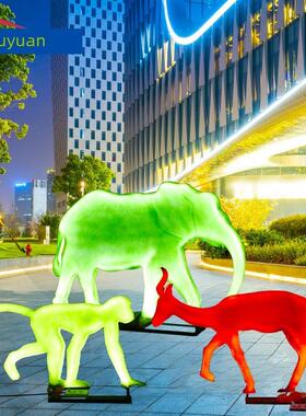 户外剪影长颈鹿饰品玻璃纤维夜光动物雕塑园林景观庭院商场装饰