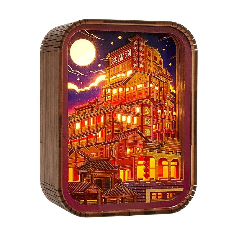 景区文创纪念f礼品创意居家装饰摆件3D立体小夜灯重庆洪崖洞木雕,淘宝优惠券,粉丝福利购,淘宝优惠卷