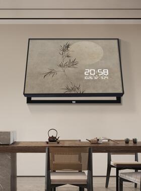 新中式水墨山水电表箱装饰画带钟表客餐厅电闸配电箱遮挡时钟挂画