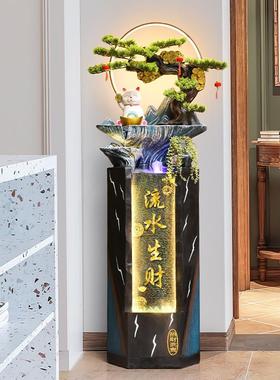 现代轻奢简约流水摆件循环水公司前台招财猫大型落地装饰水景开业