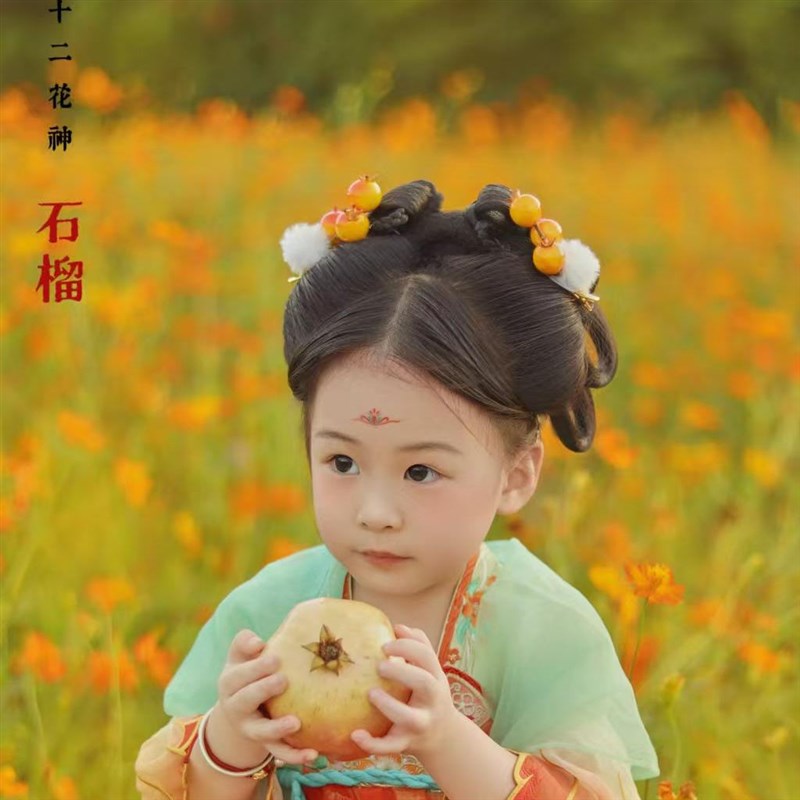 石榴花神女童汉服中国风万针刺绣齐胸襦裙儿童古装连衣裙公主裙唐 - 图3