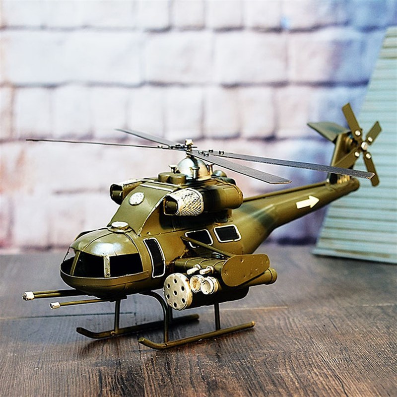 复古美式武装直升机模型家居软装摆件铁艺工艺品摆设摄影道具 - 图0