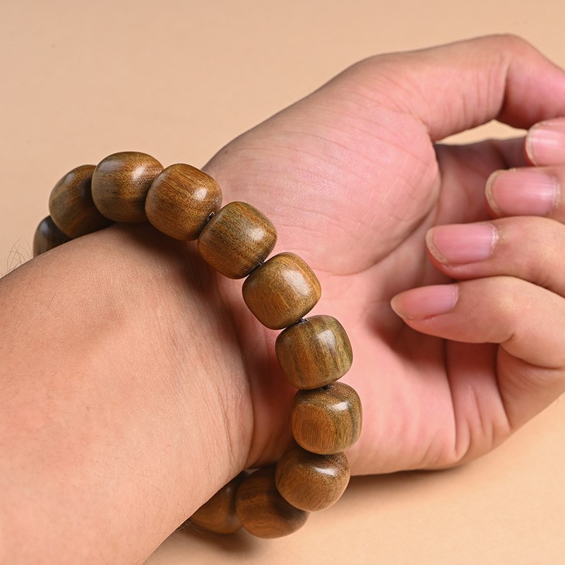 绿檀木老型珠珠手串女木质手链风檀香手串男民族风单圈简约 - 图1