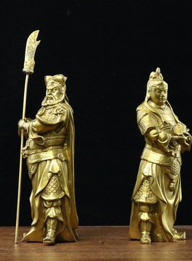 黄铜春秋关公关j平周仓铜像摆件关羽关公家居风水摆设装饰品工艺