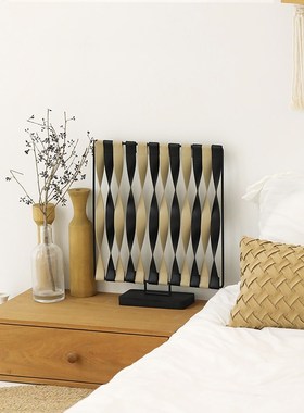 桌面创意屏风客厅轻奢装饰品乔迁送礼玄关装饰摆件拼色皮质小隔断