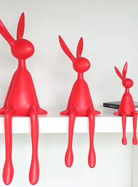 现代简约创意坐姿k长耳朵兔摆件样板房售楼处家居玄关会所别墅雕