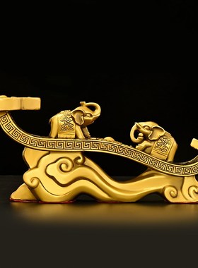 如意铜象摆件纯铜吉祥如t意大象吸水象事事如意家用办公室桌面装
