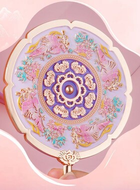 国风古风手持化妆镜随身创意文创小镜子圆形旅行伴手礼定 制礼品