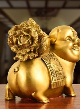 水玲阁福猪摆件纯铜百财猪金猪A生肖猪家居办公室桌面装饰品开业