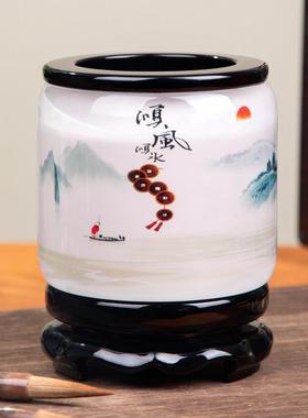 旋转毛笔笔筒大容量覆古办公室桌面领导高档装饰摆饰实用礼物定制