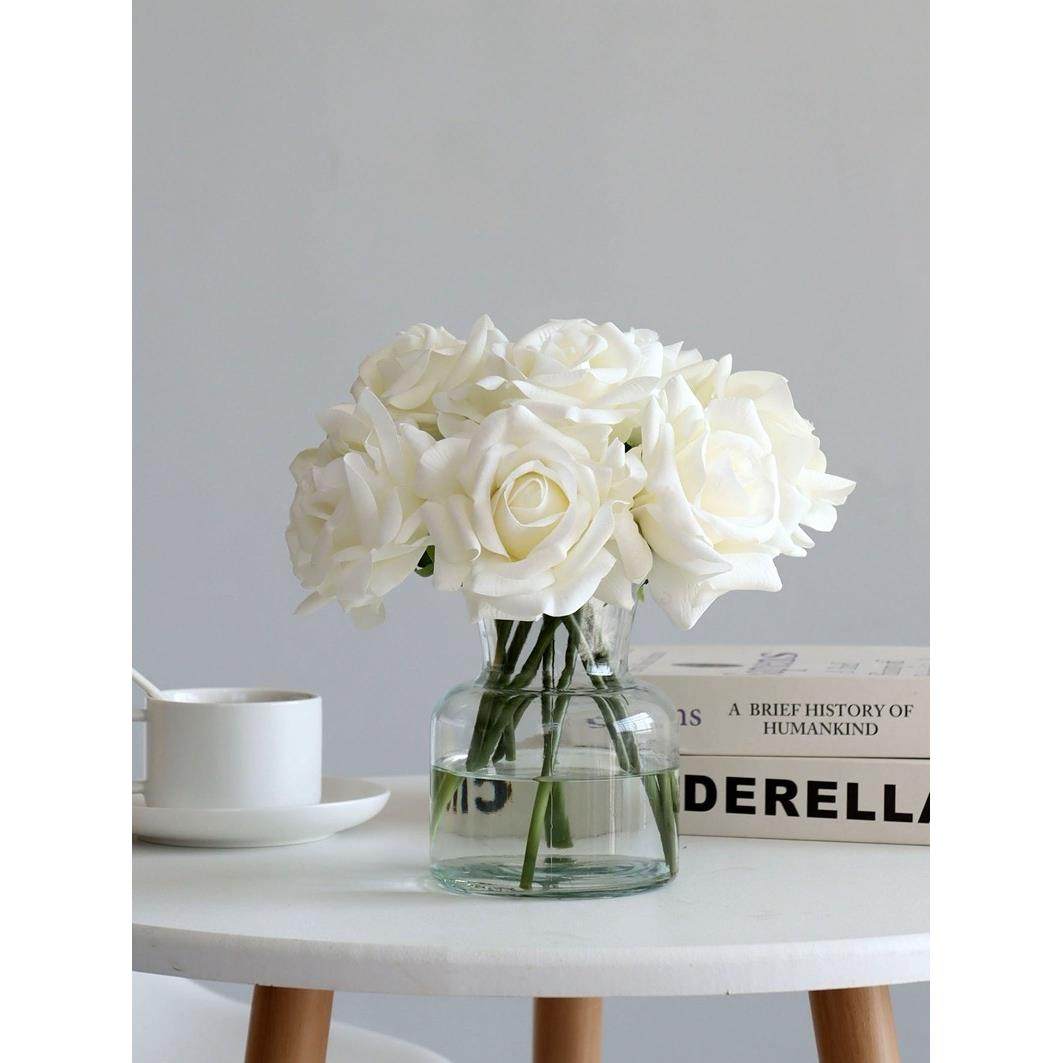 仿真花高级感逼真湿感玫瑰花艺摆件白色假花茶几餐桌面电视柜摆设,淘宝优惠券,粉丝福利购,淘宝优惠卷