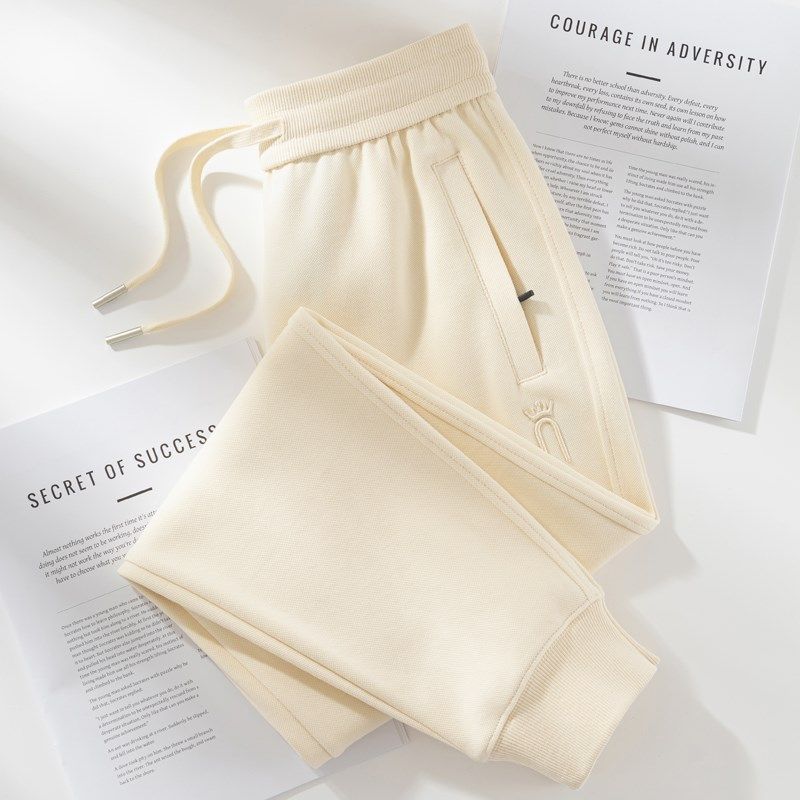 拉链口袋高腰浅灰色运动裤女士春秋季新款束脚宽松大码休闲卫裤子,淘宝优惠券,粉丝福利购,淘宝优惠卷