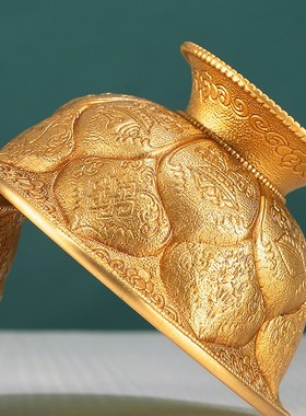 西藏式纯铜供水杯子慧宝八吉祥圣水杯莲花供佛供水碗大小号8/10cm