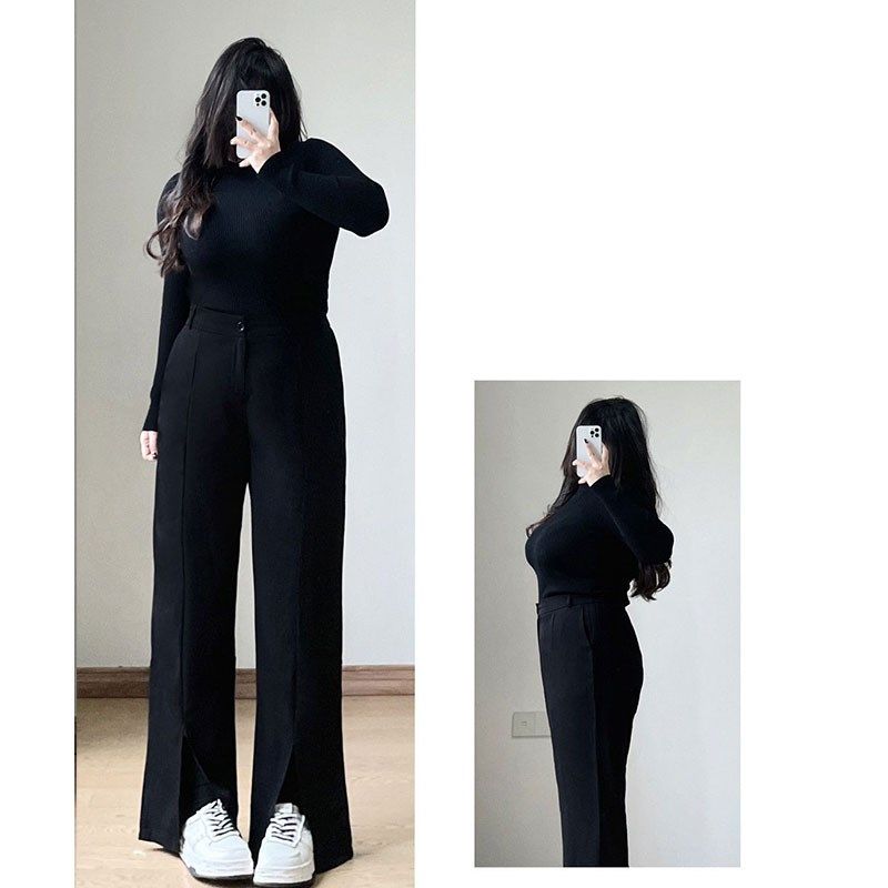 2-300斤胖mm大码女装秋冬高腰加绒休闲裤显瘦开叉直筒阔腿西装裤,淘宝优惠券,粉丝福利购,淘宝优惠卷