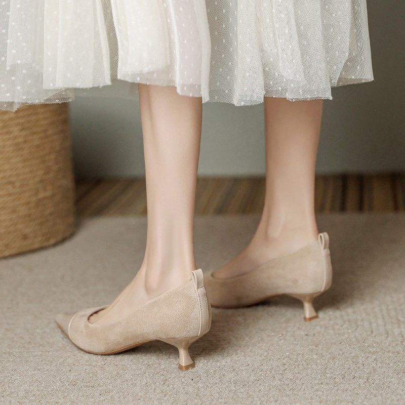 裸色尖头小跟猫跟气质软皮细跟单鞋高跟鞋女2024春夏三公分不累脚,淘宝优惠券,粉丝福利购,淘宝优惠卷