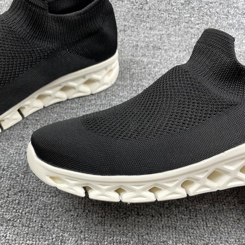 大码女鞋袜子鞋全黑外贸飞织套筒纯色深口日常平跟圆头百搭休闲鞋,淘宝优惠券,粉丝福利购,淘宝优惠卷