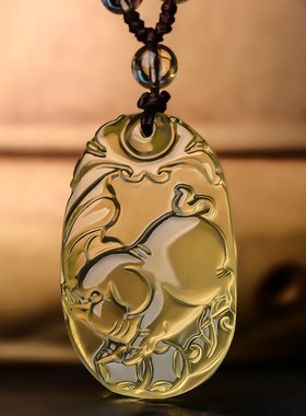 天然黄水晶猪本命年吊坠小福猪金猪项链男女士猪形挂件生肖钥匙扣