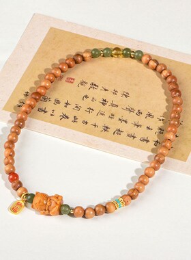 木招财猫双圈绿檀木手串新中式国潮覆古桃木小叶紫檀情侣手炼女生