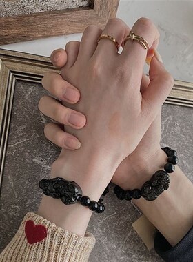 天然金曜石貔貅手链男女情侣款一对纪念转运招财定情信物生日礼物