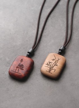 禅意檀香木小叶紫檀本命佛生肖男女项链吊坠挂饰饰品刻字定制礼品