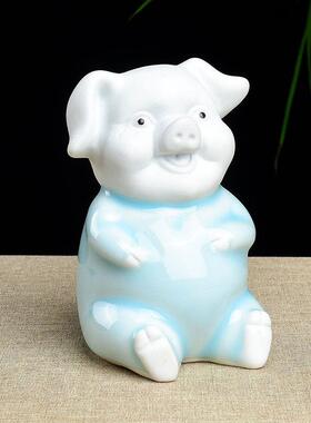 寻古陶瓷可爱五福小猪摆件青瓷生肖猪动物茶台茶桌可养茶宠装饰品