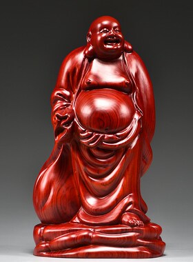 红色实木雕刻大号布袋大肚弥勒笑佛像摆件家居Q客厅装饰红木工艺