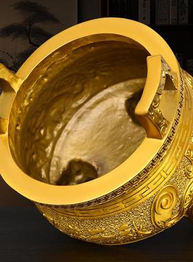 纯黄铜鼎盛千秋摆件办公室招财铜鼎客厅装饰品铜器摆件家用铜鼎