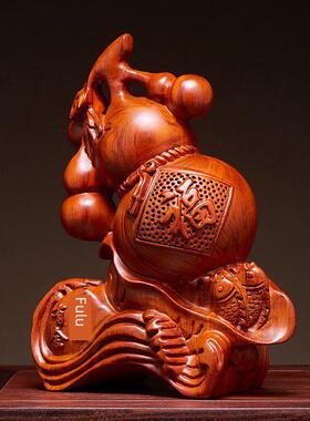 红木实木雕刻富力葫芦装饰品家居客厅办公室装饰生日红木工艺品
