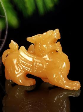 天然黄玉皮绣饰品，玉石吉祥皮秋一对办公室门厅客厅装饰开幕礼品