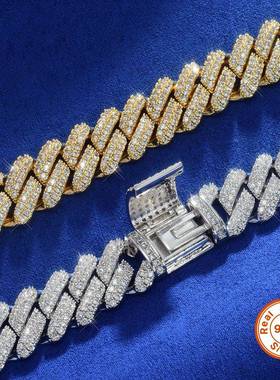 嘻哈珠宝银莫桑石古巴链电镀真金高品质14mm古巴项链直播货源