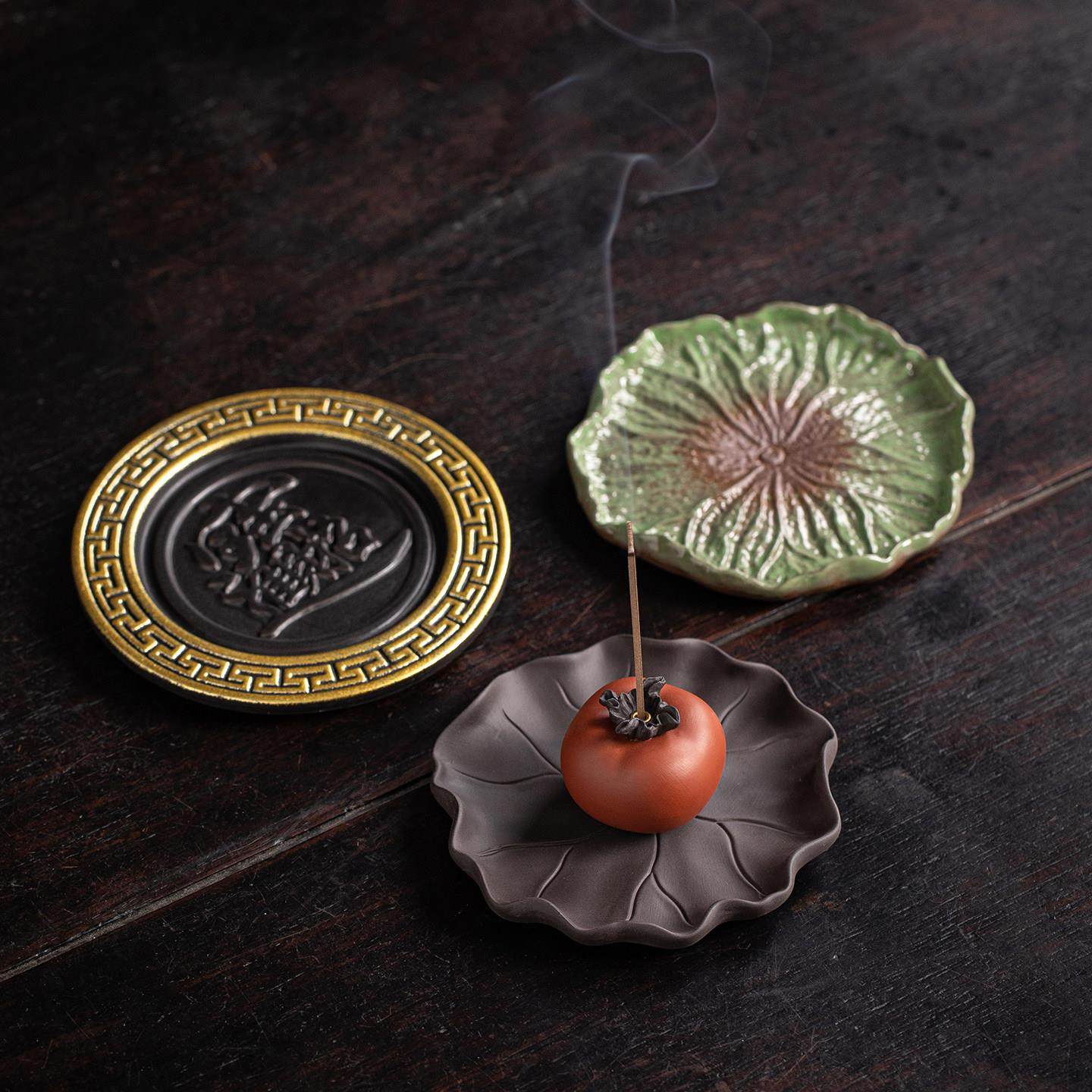 柿柿如意陶瓷香插香托家用室内沉香檀香薰香炉茶道柿子香座摆件,淘宝优惠券,粉丝福利购,淘宝优惠卷