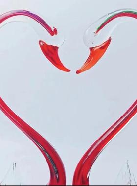 M812手工琉璃红色天鹅养迁送礼轻奢摆件情情侣粉色卧室创意陶瓷