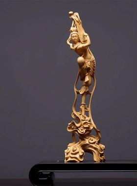 敦煌飞天黄杨雕刻工艺品摆件装饰家居客厅实木送礼23公分