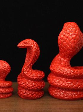 天然红色朱砂十二生肖蛇盘蛇灵蛇家居风水用品摆件本命年工艺礼品