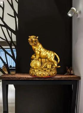 黄铜如意元宝虎摆件十二生肖摆件金钱虎东北补角风水用品吉祥物