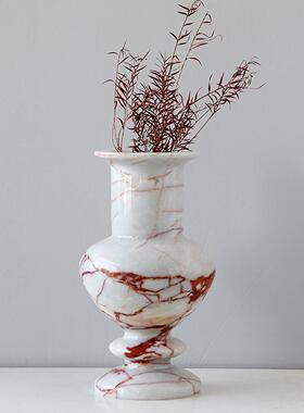 高级大理石材花瓶果盆云石花器果盘烛台托盘黄洞石蜡烛台客厅茶几