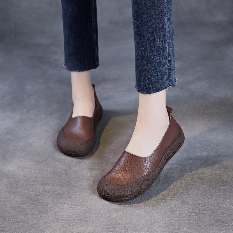 真皮平底奶奶鞋软皮软底舒适简约妈妈鞋厚底复古R休闲中口单鞋皮,淘宝优惠券,粉丝福利购,淘宝优惠卷