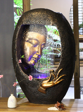 佛像流水摆件客厅落地式喷泉加湿器禅意风水招财水景家装饰品大型