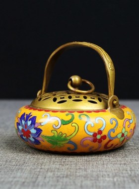 仿古景泰蓝手炉取暖小号暖手炉熏香炉家用室内摆件纯铜手提炉香碳