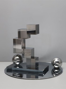 现代简约轻奢几何水晶方块摆件样板间办公桌桌面书托软装饰品摆设