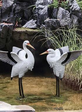 花园庭院仿真树脂仙鹤造景摆设户外假山鱼池装饰动物景观白鹭摆件