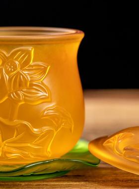 琉璃水晶供水杯家用供奉供佛杯观音净水杯佛前财神莲花圣水杯摆件