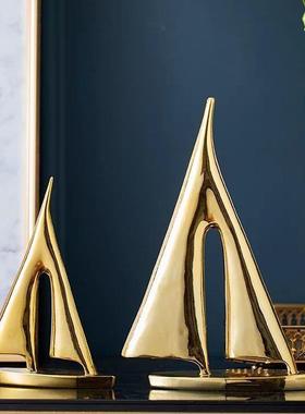 轻奢高档纯铜一帆风顺摆件帆船家居办公室创意酒柜玄关电视柜装饰