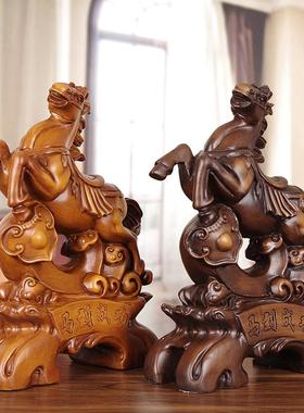 实木雕马摆件家居手工艺品马到成功办公室老板桌面公司开业送礼品