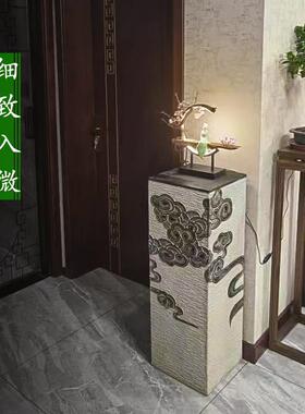 新中式仿古水泥祥云柱创意玄关转运落地装饰摆件仿石柱拴马桩底座