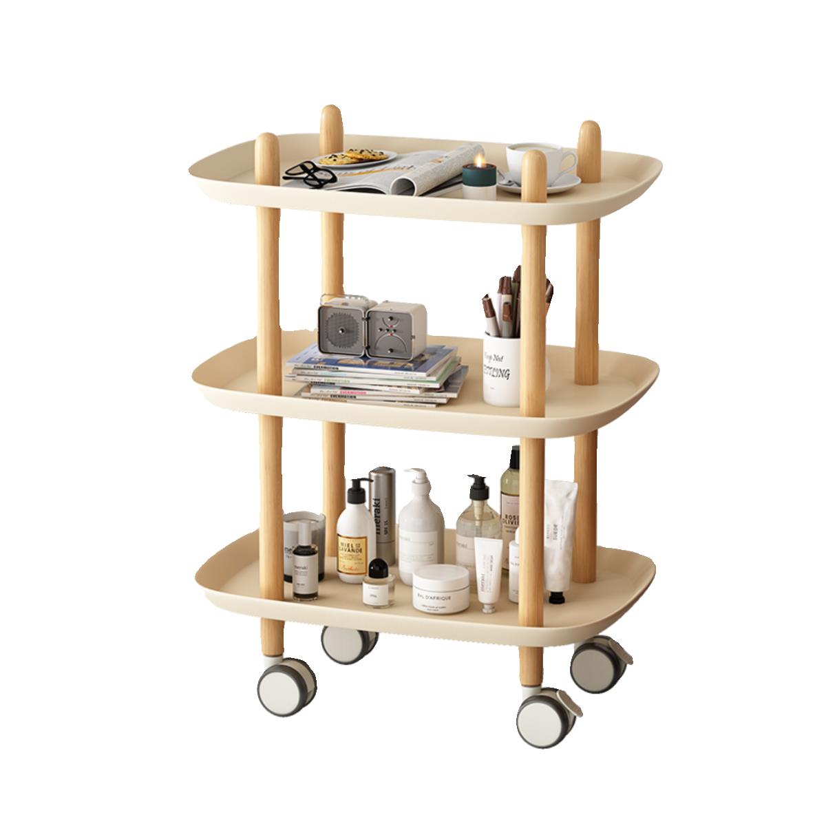 美容车小推车实榉木家用客厅工具车茶边几置物架超静音滑轮收纳车 - 图3