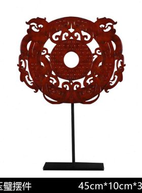 现代新中式雕刻镂空玉璧样板房间客厅书房别墅客厅玄关装饰品摆件