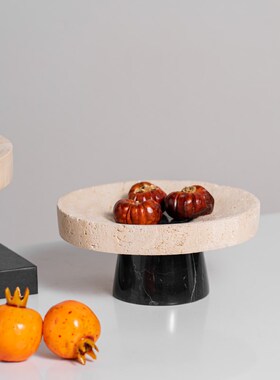 新中式现代创意洞石果盘摆件高级感侘寂风客厅茶几桌面收纳盘托盘