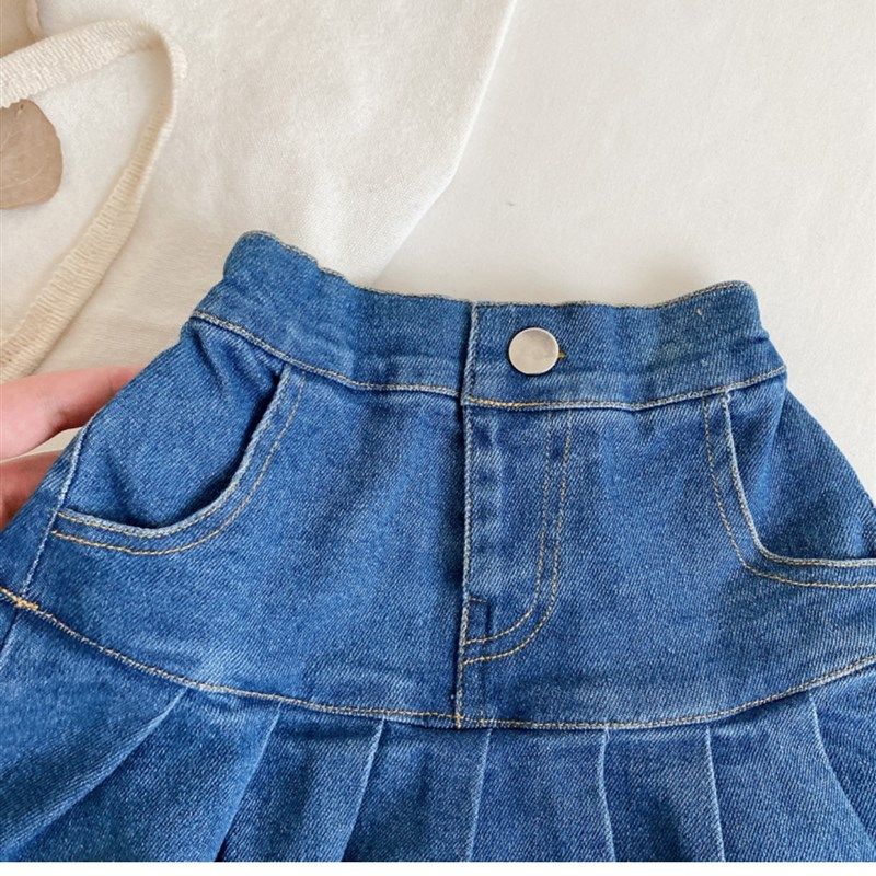 女童牛仔百褶裙裤童装2024夏款韩版女宝宝短裙半身裙子女孩夏装,淘宝优惠券,粉丝福利购,淘宝优惠卷